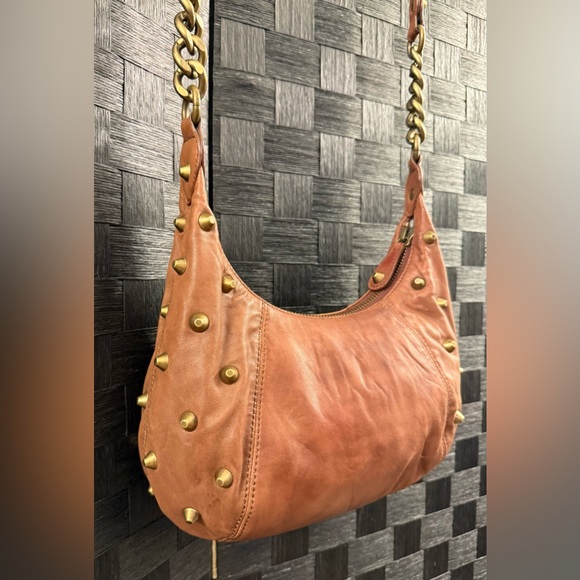 Betsey Johnson Brown Leather Studded Hobo Shoulder Bag - Picture 5 of 12